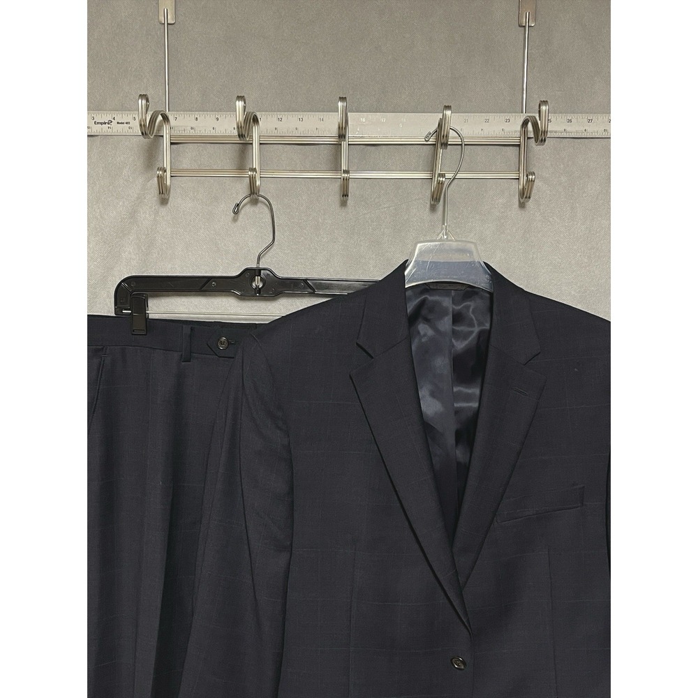 Ralph Lauren Suit Men 42R Blue Windowpane Plaid 2B Wool Stretch 35X30 Pants Luxe